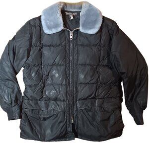 Women's Tempco Down Jacket XL 18 Black Quilted Made in USA 1980's Ranch Wife